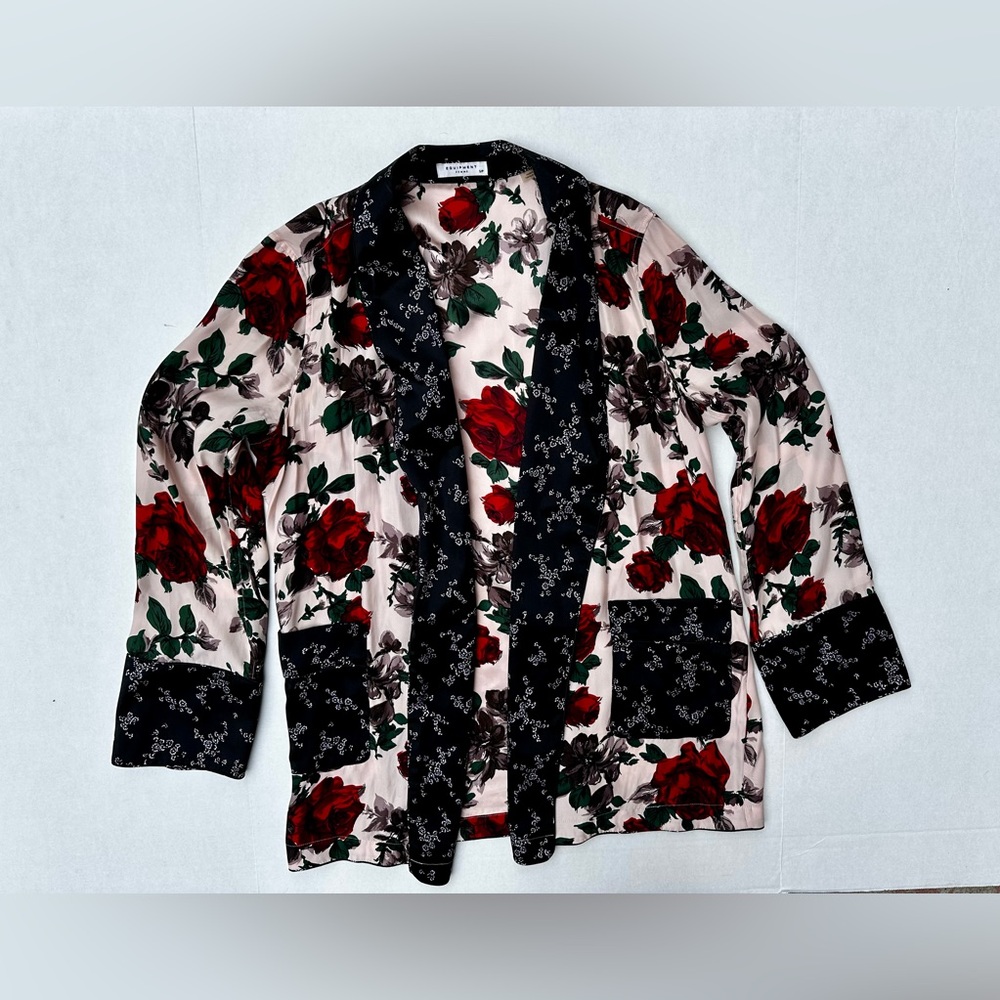 Small EQUIPMENT FEMME Pink Rose Floral THERON SILK ROBE Duster Kimono NO BELT - Picture 2 of 13
